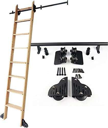 Rollende Bibliotheksleiter Schiebeleiter-Schienen-Schienen-Hardware-Kit Hochleistungs-Gleitschienen | Rollleitern, für Bücherregal, Lager, Barschrank-Set, mit Bodenrollenrädern (Keine Leiter