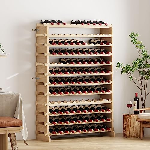 soges Flaschenregal Weinregal Flaschen aus Holz mit 12 Etagen für 120 Flaschen, Wein Holzregal Weinständer Flaschenständer, 110 x 35 x 140 cm