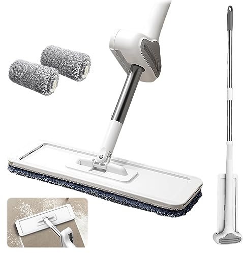 Balai Serpillère,Grand Balai Plat avec Serpillière et Manche en Aluminium,Balai Plat Microfibre Réglable Rotatif 360°,Vadrouille de Nettoyage de Sol Rétractable Vadrouille avec 2 Tampons Réutilisables