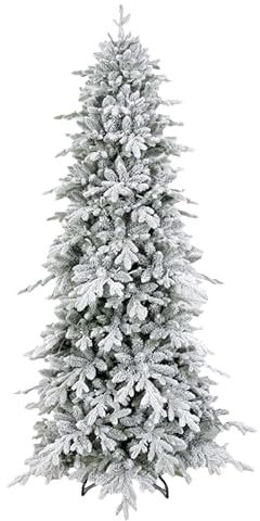 Giulia Grillo Albero di Natale Slim Innevato 180cm, 1844 Rami, Albero di Natale Slim Luxury con punte innevate realistico, Facile da Montare, Folto, PE/PVC, Verde e Bianco