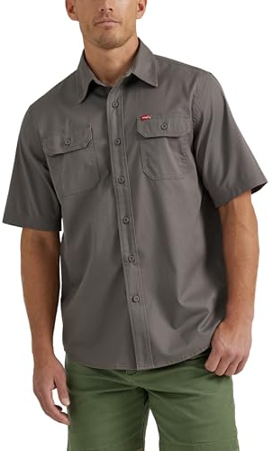 Wrangler Authentics Men's Short Sleeve Classic Woven Shirt, Dark Gull Gray, XX-Large