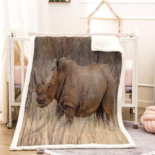 Nashorn Fleece Flauschig Kuscheldecke für Mädchen Jungen Waldtiere Sofa Sherpa Decke Warme Kinderdecke Wohndecke für Bett Klimaanlage Decke Nap Decke Babydecke Winter Blanket 100x130cm