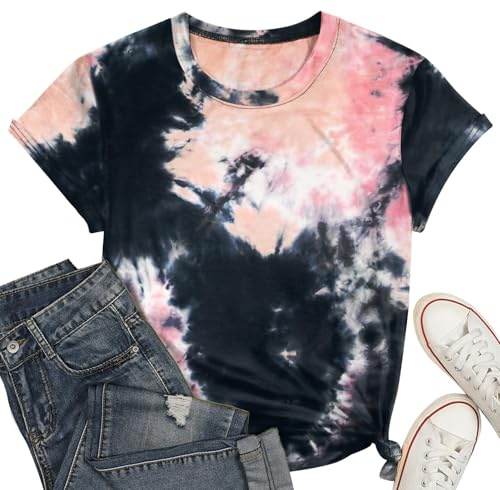 Batik - Maglietta da donna Tie Dye, maglietta estiva casual, Multicolore-C., M