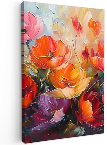 MuchoWow© Leinwandbilder Groß XXL Wall Art Decoration Bilder für die Wand | 80x120 cm - Schlafzimmer Deko Canvas Painting Wanddekoration Wohnzimmer Blumen - Kunst - Aquarell - Botanisch
