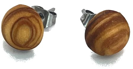 Kleine Runde Ohrstecker mit Verschluss 8 mm, verschiedene edle Hölzer mit schöner Maserung, handgemacht aus Echtholz, hautverträglicher Edelstahl, Kugel Form
