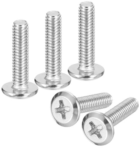 sourcing map Lot de 20 vis à tête cruciforme à tête ronde plate M4 x 16 mm, en acier inoxydable 304, filetage complet, finition brillante, vis de connexion pour meubles