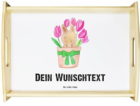Mr. & Mrs. Panda Personalisiertes Serviertablett Hase Tulpen - Ostergeschenke, Osterdeko, Personalisierte Geschenke, Osternest, Blumenstrauß,