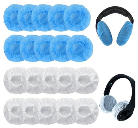 200 fundas elásticas para auriculares, auriculares desechables, fundas desechables para auriculares, fundas desechables para auriculares, para la mayoría de los auriculares (blanco, azul)