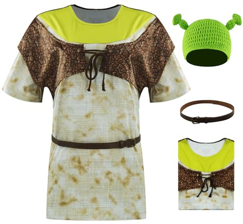 AYYOHON Grünes Hemd Kostüm Hüte Ohren Charakter Outfit Cosplay Prinzessin Dress Up Comicon Kleid Erwachsene Halloween 3XL