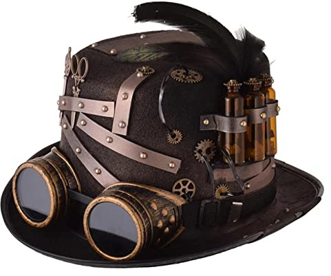 LVUNZJCA Steampunk Hut Männer Frauen handgemachte Steampunk Zylinder magische Melone für Halloween-Party(61cm)