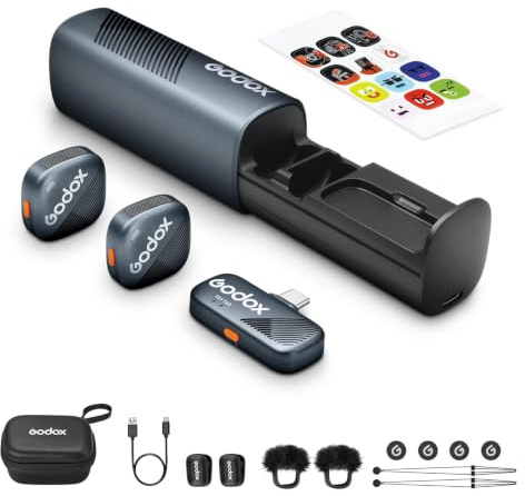 Godox Cube-SC Kit2 2.4G Wireless Microphone Kompatibel mit Typ-C Android Phones iPhone 15, Rauschunterdrückung, 48kHz/24bit Audioqualität, 300m stabile Übertragung, 30H Dauer | Rauschunterdrückung, 48kHz/24bit Audioqualität, 300m stabile Übertragung, 30H Dauer