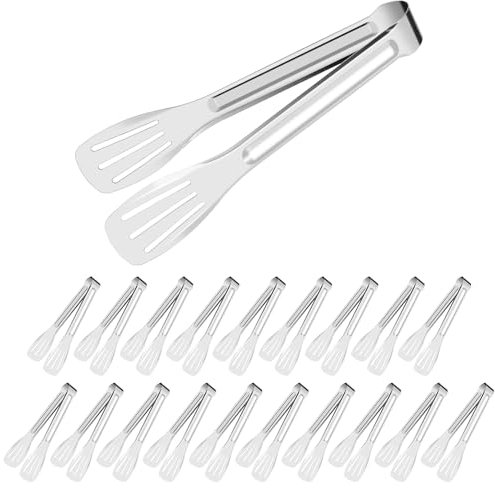 MABAHON 20 Pack Serving Tongs Buffet, 7 Inch Kitchen Cooking Tongs Stainless Steel Buffet Tong Frying Tong for Pasta Salad BBQ Cake Home Birthday Wedding Candy Bar Party (7 INCH)