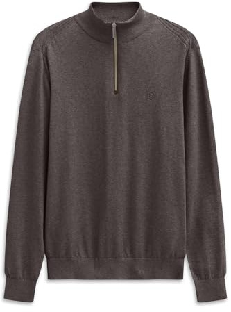 bugatti Men's Pullover Troyer Stand-Up Collar Cashmere Content Regular Fit, 90-Brown, L