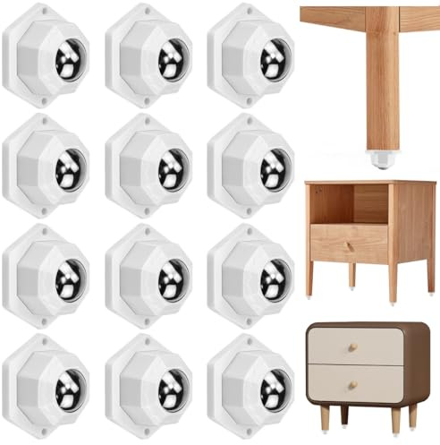 KYYGKY 12 Stück Möbelrollen Flach Set Kugelrollen Selbstklebendes 360 Moving Wheels Schwerlast Kugelrollenlager Nylon Kugelrolle Rollen für Möbel Gepäck Schiebe Schlitten Förderrolle(Weiß)