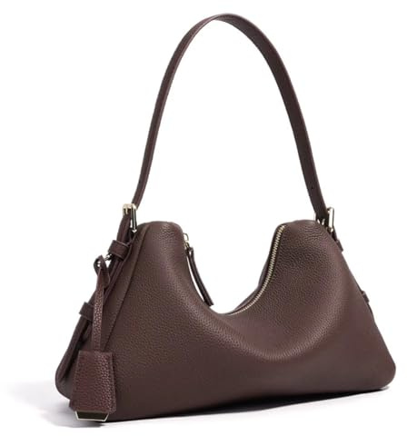 Feliz&Luk Echtleder Handtasche Damen Hobo Umhängetasche 33 * 11 * 19 cm Elegante Henkeltasche Tote-Bag für Pendlerinnen Kaffeebraun