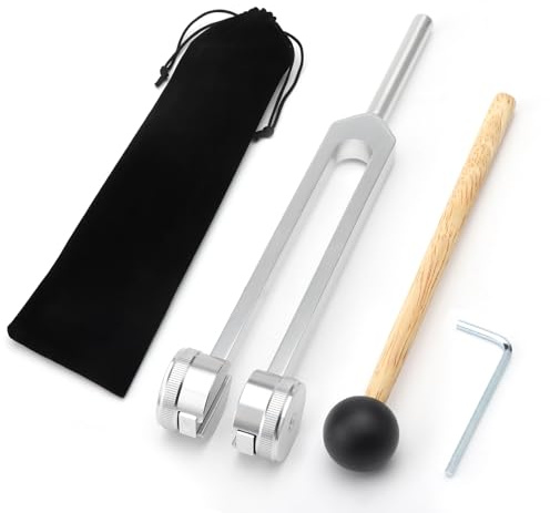 APOMOONS Tuning Fork 128 Hz Aluminium Alloy Tuning Fork with Silicone Hammer and Bag Non-Magnetic Body Weighted Tuning Fork Tuning Forks for Healing C-128 Frequency Sound Therapy Tool Set