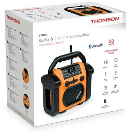 Radio and Building Site Speaker, Rechargeable Battery, Bluetooth, FM Radio, AUX in, 30 Watts Thomson