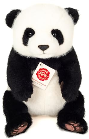 Teddy Hermann 92447 Panda sitzend 28 cm, Kuscheltier mit idealem Recyclinganteil (Füllmaterial)