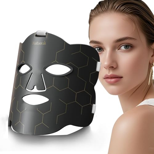Hottoerak LED Maske Gesicht, 660nm&850nm Silikon Infrarot Maske Gesicht | Rotlicht Maske mit 6000mAh Akku, 10/15/20Min Timer, 5 Helligkeitsstufen, Tragbare Red Light Mask, Geschenke für Frauen