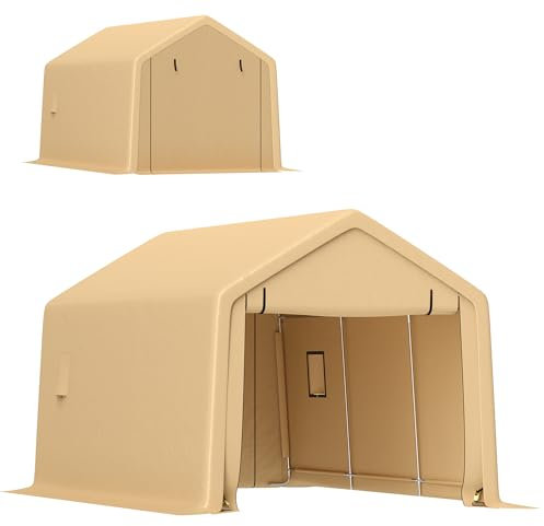 Outsunny Carport Garagenzelt 3 x 5,2 m, Outdoor-Carport, Lagerzelt mit abnehmbarem Rolltor, Carport für Auto, LKW, Boot, gelb