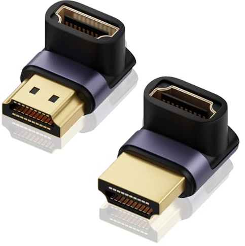 MSMXCS 2PCS HDMI 2.1 Right Angle Adapter 8K Male to Female Connector | 90°/270° HDMI Adapter with Gold Plated Connector, Supports 8K@60Hz and 4K@120Hz for TV, Laptop, Monitor and Media Player