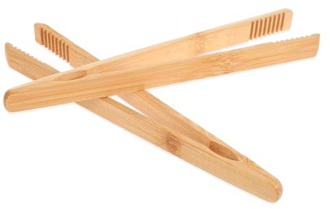 2 pinze da 25 cm, in legno di bambù, antiscivolo, riutilizzabili, da cucina, da cucina, in legno, per insalata, grigliate, arrosti, pane