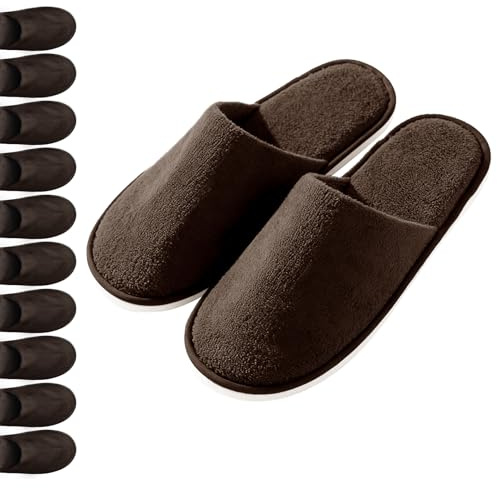 UINOFER 10 Paar Spa Hausschuhe, Einweg-Hotel-Baumwollsamt-Hausschuhe mit Geschlossenen Zehen für Haus, Schlafzimmer, Badezimmer, Innenbereich, Hotel oder kommerzielle Nutzung (Dunkelbraun)