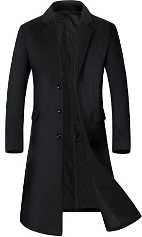 YOUTHUP Abrigo de Invierno para Hombre Chaqueta de transición Informal de Trabajo cálida de Lana Larga y Delgada, Negro (Grueso), M