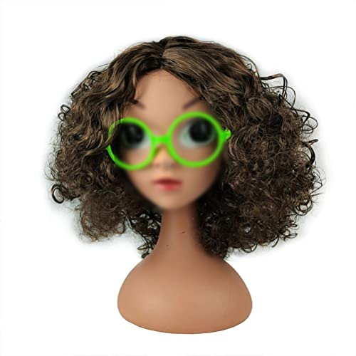 Srliya Cartoon Movie Cosplay Peruk med Glasögonramar för Barn, Kort Lockigt Hårklänning Halloween Kostymprop, Inspirerad Av Populära Barnfilmer, Kemiskt Fibermaterial