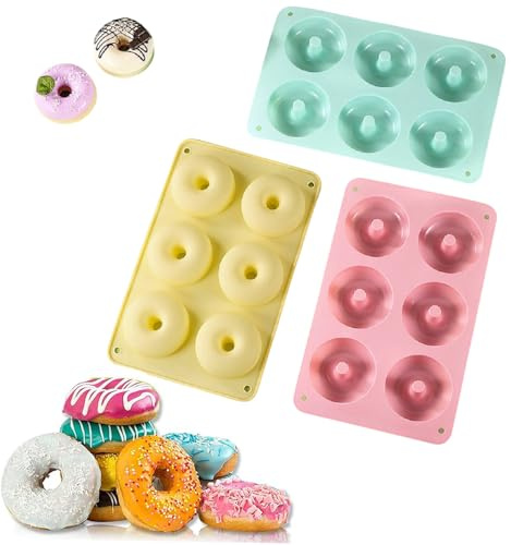 JACKANNA 3 Stück Donut-Backform, Donut-Form mit 6 Mulden, antihaftbeschichtet, lebensmittelecht, BPA-frei, spülmaschinenfest, ofenfest (3 Stück)