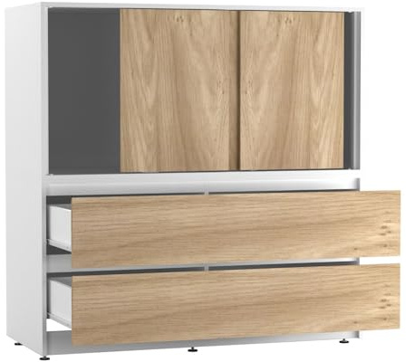 Large 120cm Sliding Door Cabinet with 4 Drawers, Modern Dining Room, Bedroom Storage, 3 Smooth Glide Doors, Deep 2-in-1 Drawers, Spacious Sideboard Cupboard Pantry for Crockery, Clothes & Essentials