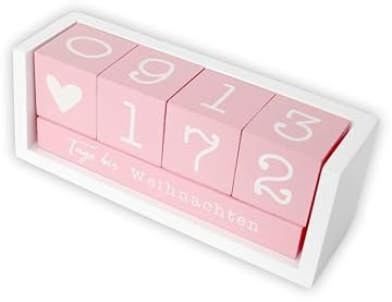 Close Up Countdown Kalender Holz-Tischkalender – Rosa-Weißer MDF Event-Tagezähler – Wiederverwendbarer Jahres-Countdown 18×6×7,1 cm – Ästhetische Deko für Weihnachten, Geburtstag & Urlaub