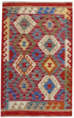 HAMID - Tappeto Kilim Herat, Tappeto Kilim, Kilim Tappeti, 100% Lana, Tessuta a Mano, Tappeti Etnico per Soggiorno, Camera da Letto, Sala da Pranzo, (124x81cm)