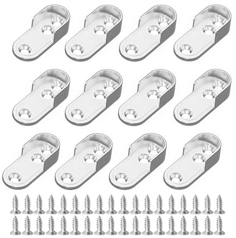 12 Pièces Support Tringle, Penderie Ovale Support Barre Penderie Alliage de Zinc, Rail Suspension Meuble Ovale avec 36 Vis pour Tringle Rideau, Barre Penderie Vetement, Porte Manteau