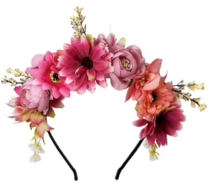 AMateschitz Haarreif Dirndl Blumen Damen und Mädchen Blumen Haarband Elegant Blumenhaarreif Künstliches Blumenstirnbänder Rose Headpiece Braut-Kunstblumen Blumenstirnband für Hochzeit Braut #Rosa