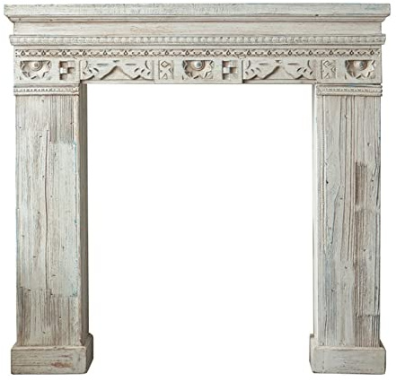 Marco de Chimenea Chimenea Francesa Estufa Revestimiento de repisa Gabinete Decorativo Envolvente Interior Madera Maciza Arte Vintage Villa Antigua Simulación Falsa Repisa Decorativa Estante(Grande)