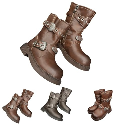 Botas altas para niñas con cremallera lateral, botas vaqueras de cuero para equitación, para invierno, cálidas, para escuela, punk, góticas, informales, a la moda, zapatos de baile para Navidad