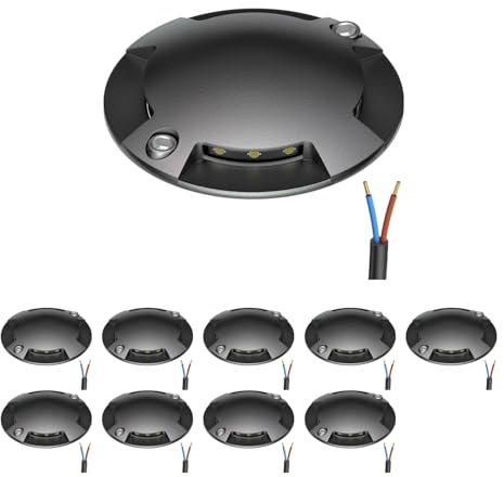 ledscom.de 10x LED Bodenleuchte, Wegmarkierung RUNDA für außen, IP67, 4-flammig, anthrazit, rund, 70mm Ø, warmweiß