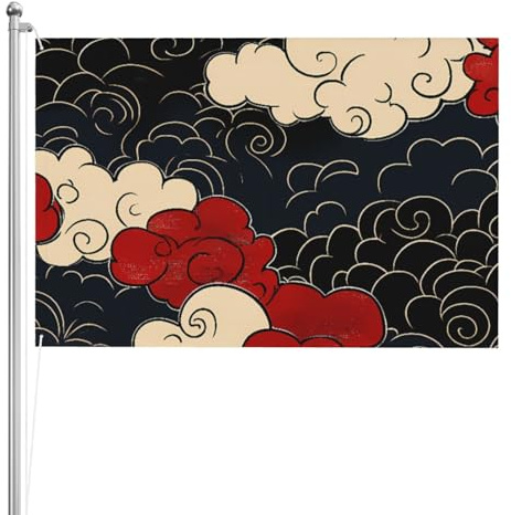 Drapeau abstrait japonais rouge double face pour l'extérieur, polyester résistant aux intempéries avec couleurs vives pour jardin, cour, terrasse ou maison