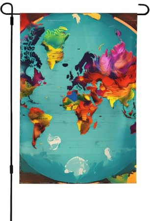 Carte du monde Drapeaux décoratifs pour l'extérieur, décoration de jardin double face pour toutes les saisons