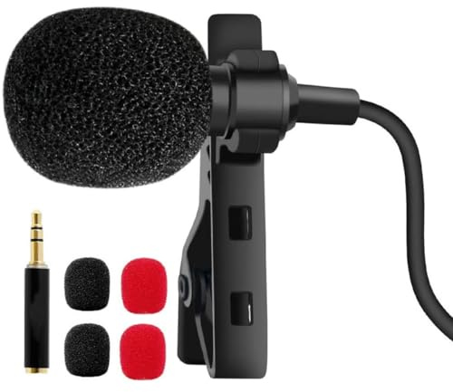 GLEAVI Micrófono de Solapa Omnidireccional Clip Negro Mini Micrófono de Grabación para Móvil y PC Cable de 15 M Incluye 2 Espumas Negras y 2 Rojas para Entrevistas y Streaming