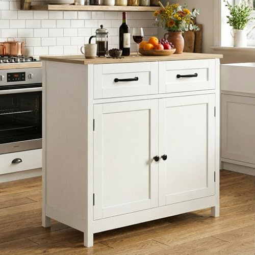 HOKEEPER Kommode 2 Schubladen | Sideboard, Küchenschrank, mit Tür, mit Schubladen, für Küche, für Wohnzimmer, Braun, weiche Stoffschubladen