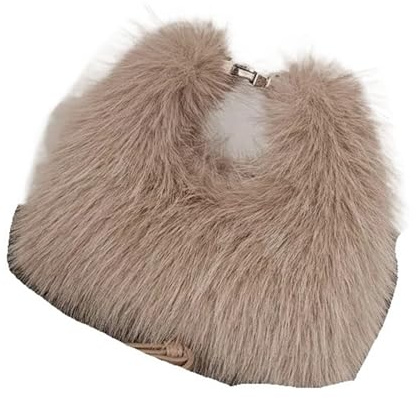 GOXQIT plysch-shoppingväska, mjuk plysch, för kvinnor, afton-clutch, plånbok, handväskor, liten bärväska for, fluffig axelväska för college, BRUN, Einheitsgröße