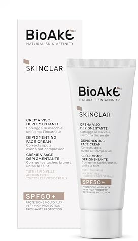 BIOAKE Crema Antimacchie Viso Schiarente per Macchie Scure e Post Acne 40ml | Con Niacinamide e Vitamina C. Uniforma Tono della Pelle. Dermatologicamente Testato, Protezione UVA/UVB per Macchie Solari