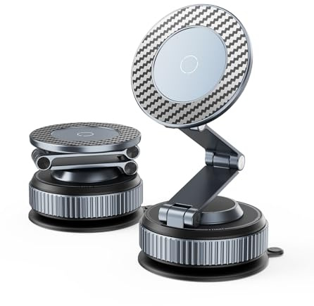 Gahenwo Vakuum Magnetisk Telefonhållare Bil för Smartphone, Hem/Kontor | Mobilhållare med 360° Roterbar Bas och 2 Fällbara Armar, Sugpropp med Avtagbar Självhäftande Dyna, 2 Magnetringar