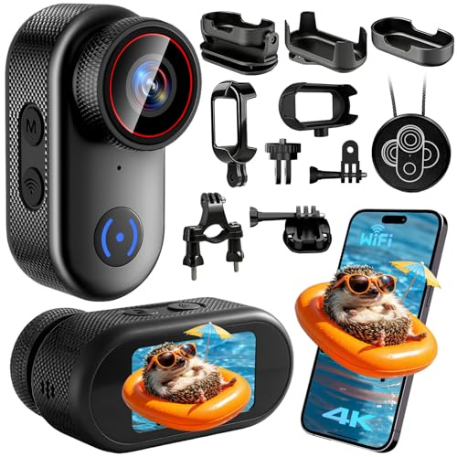 Action Cam 4k, WiFi Bodycam Mini Körperkamera Actionkamera 120° Weitwinkel, Helmkamera Motorrad 150 Min Akkulaufzeit, POV Kamera Sportkamera, Radfahren, Motorradfahren, Reisen, Haustiere und Vlogging