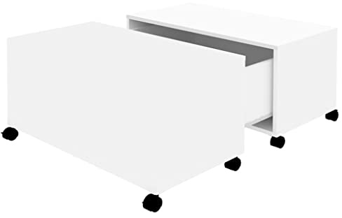 Mhdvray Couchtisch Weiß 75x75x38 cm, moderner Wohnzimmertisch aus Holzwerkstoff, quadratischer Beistelltisch mit ausziehbarem Ablagefach, Stabiler Kaffeetisch für Sofa und Lounge