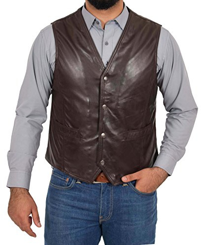 A1 FASHION GOODS Herren Weiche Braun Lederweste Klassisch Traditioneller Stil Gilet Casual Weste - Bruno