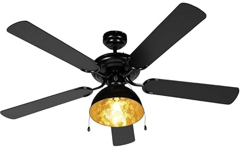 Qazqa Industrie Deckenventilator - Magna Licht88 - Schwarz, Rund, Holz, 130cm, Ideal als Wohnzimmerlampe und Schlafzimmerlampe