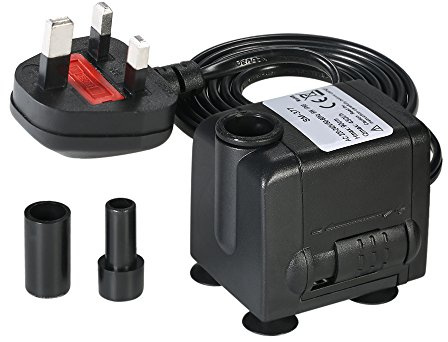 Benkeg Submersible Pump,450L/H 6W Submersible Water Pump for Aquarium Tabletop Fountains Pond Water Gardens and Hydroponic Systems with 2 Nozzles AC220-240V